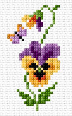 a cross stitch pattern with purple and yellow flowers