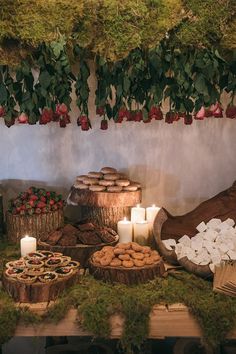 an assortment of desserts and pastries on display