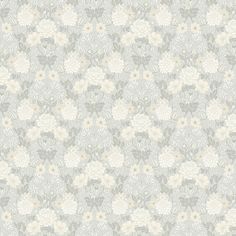 a gray and white wallpaper with flowers on it