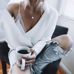 lace cami ✨ can't get enough delicate layers...that H diamond chip pendant @nashellejewelry Outfit Essentials, A Cup Of Coffee, Cup Of Coffee, Sweaters Oversized, Passion For Fashion