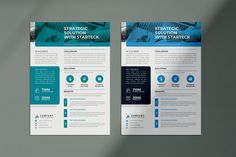 two blue and white flyer templates on a gray background