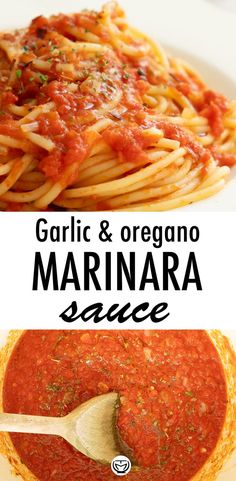 garlic and oregano marinara sauce in a white bowl