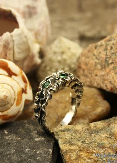 Algae ring by WeddingRingsStore. Sea ring with emeralds, Ocean ring, Sterling silver ring, Nautical ring, Women's nature ring, Unusual ring, Women's emerald ring  #Diamondring #Engagement #silverring #valentine Sea Ring, Sea Rings, Stylish Engagement Rings, Branch Engagement Ring, Ocean Ring, Twig Engagement Ring, Unusual Rings, Nature Ring, Unusual Jewelry