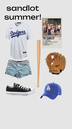 a baseball uniform, hat, and other items are arranged in the shape of a t - shirt