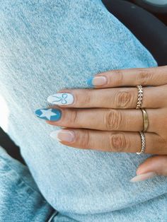 Aesthetic Nails Preppy, Nail 12 Year, Nails That Make U Look Tan, Nails With Stars On Them, Gel Nail Designs Light Blue, Cute Nail Inspo Coquette, Cute Pattern Nails, Nail Inspo For Wedding, Cute Nail Designs Y2k