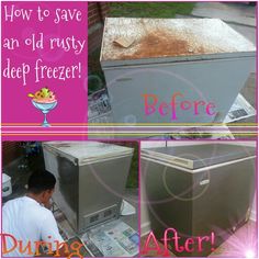 a refrigerator freezer sitting on top of a table