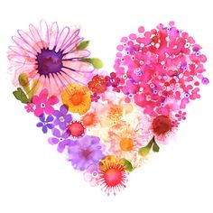 a watercolor painting of flowers in the shape of a heart