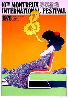 an advertisement for the 10th montreux international festival in france, featuring a woman sitting on