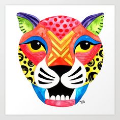 a painting of a colorful tiger's face