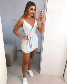 Petite Jumpsuit, Pinterest Fashion, White Striped Dress, Cute Summer Outfits, Look Casual, Style Chic, Looks Vintage, Rompers Women, Moda Fashion