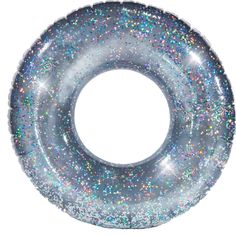 an inflatable ring shaped object with glitters on the outside and inside, against a white background