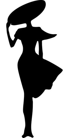 a black and white silhouette of a woman in a dress holding a surfboard on her head