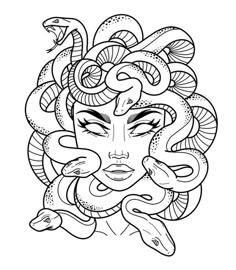 a woman with snakes around her head