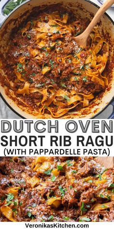 Short rib ragu with pappardelle in a Dutch oven. Short Rib Ragu, Ragu Recipe, Pappardelle Pasta, Dutch Oven Cooking, Short Rib, Dutch Oven Recipes, Oven Recipes, Beef Dinner, Sunday Dinner