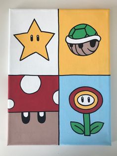 an image of a painting on canvas with mario and luigi characters in squares that are different colors