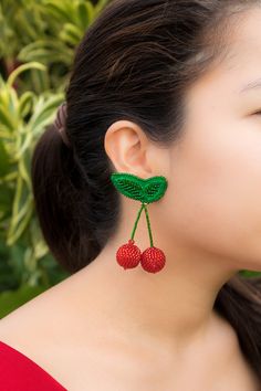 Aretes frutales de cerezas. Aretes MarePerla Cherry Earrings, Cherry