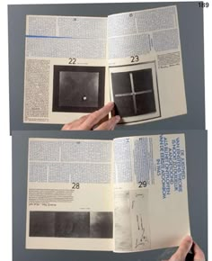 an open book with two pages showing the same image as it is being held by someone's hand