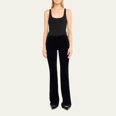 Altuzarra "Serge" tailored velvet pants Mid-rise sits high on hip Front besom pockets Full length Flared legs Hidden hook/zip fly Polyester/virgin wool/elastane Dry clean Made in Italy Velvet Flare Pants, Velvet Flares, Bootcut Pants, Velvet Pants, Wool Pants, Navy Women, Flare Pants, Black Pants, Mid Rise