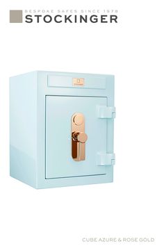 a blue safe with the words stockinger on it