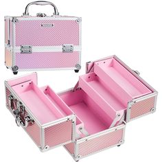 Makeup Train Case Portable Makeup Case Cosmetic Organizer Box 4 Trays Travel Makeup Storage Case Jewelry Organizer with Lockable Pink Lining for Girls Makeup Tools, Nail Kit, Crafts Makeup Box Organizer Mermaid Pink Shiny Mermaid Pink Cosmetic Case: Grade-A aluminum and metal reinforced edges and corner has great performance in abrasion resistance and is characterized by their lightweight and durability. The waterproof glitter pink surface makes this makeup case an excellent protector for outdoo Makeup Box Organizer, Makeup Storage Case, Cosmetic Train Case, Pink Luggage, Tier Trays, Mermaid Pink, Pink Cosmetics, Makeup Train Case, Jewelry Organizer Storage