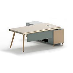 an office desk with two drawers on each side and one drawer at the top, in front of a white background