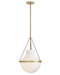 a white and gold light hanging from a ceiling fixture