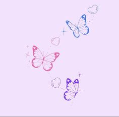 two butterflies flying in the sky with hearts