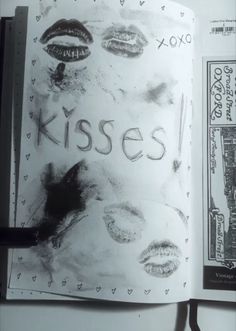 an open book with the words kisses written on it and images of women's lips