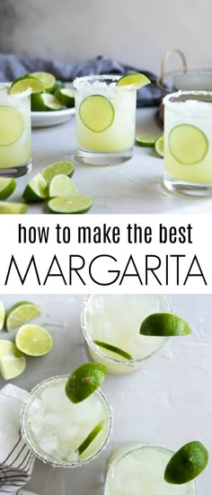 margarita cocktails with lime slices on the rim