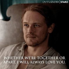 a man sitting in a chair with a quote from outlander starz