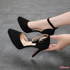 Qteee - Womens Waterproof Pointed Toe High Heel Shoes with Stiletto Heels and Plush Surface Kasut Pengantin, Sepatu Pump, Ladies High Heels, Hak Tinggi, Vintage Sandals, Basic Heels, Womens Summer Shoes, Super High Heels, Platform High Heels