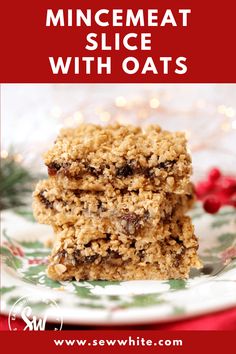 two homemade granola bars stacked on top of each other with text overlay that reads, how to make mini - meat slice with oats