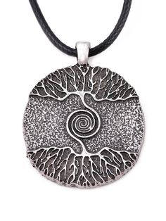 PRICES MAY VARY. Features Yggdrasil or Tree of Life in Norse mythology, the sacred holy ash tree whose branches and roots connect the nine realms of the cosmos Meticulously crafted from high-quality zinc alloy with an antique silver finish, not tarnish or corrode easily over the years Measures about 1.4" (35 mm) in diameter and arrive ready to wear on a 19.7" (50 cm) braided faux leather cord A stunning piece of Viking jewelry that makes a wonderful Valentine's Day, Christmas, birthday, or anniv Men’s Necklace Vintage, Norse Tree Of Life, The Nine Realms, Silver Tree Of Life Necklace For Jewelry Making, Viking Queen, Symbolic Silver Tree Of Life Jewelry, Nordic Jewelry, Symbolic Silver Necklace With Tree Of Life, Ancient Necklace