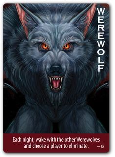 a card with an image of a wolf's face and the words werewolves wolf on it