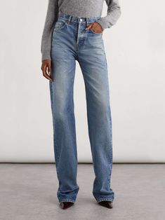 SAINT LAURENT High-rise straight-leg jeans Ysl Jeans, Saint Laurent Jeans, Sport Swimwear, Sports Skirts, Shearling Jacket, Clothes Collection, Jeans Dress, High Jeans, Net A Porter