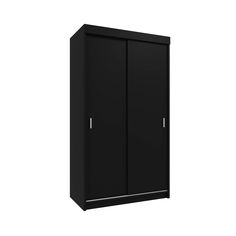 a black cabinet with two doors on it