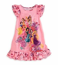 She'll love the colorful array of all her favorite Disney Princesses. Features Pocahontas, Mulan, Belle, Snow White and many more. Pretty pink floral tiered flutter sleeves. A coordinating hemline with pink satin bow accents. Of a cozy and breathable 100% polyester fabric.   Paypal Payments Accepted.   All purchases are mailed out within 2 business days of receipt of payment. Princess Nightgowns, Pink Pjs, Princess Stuff, Disney Princess Sofia, Girls Nightgown, Screen Art, Disney Pajamas, Girls Disney, Princess Girl