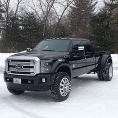 a black pickup truck parked in the snow