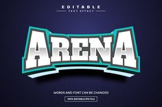 the word arena is displayed in front of a dark background with white letters and green lettering