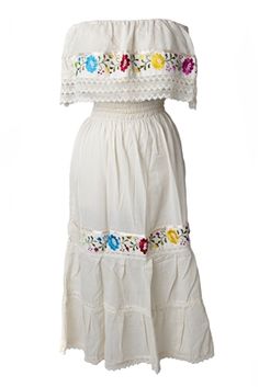 Buy Mexican Off The Shoulder Dresses. These are traditional Mexican dresses commonly used at Fiestas like 5 de Mayo that feature embroidered flower designs. Mexican Dresses Traditional, Crochet Mexican, Draping Techniques, Off The Shoulder Dresses, Farm Dress