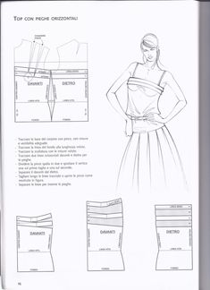 a drawing of a woman's dress and pants, with instructions for how to sew