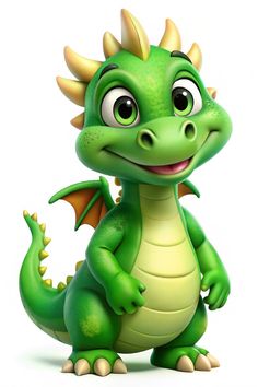 a cartoon green dragon sitting on the ground