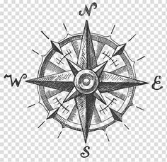 a compass on a white background, with the word's name below it in blue ink