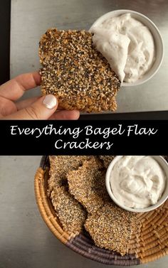 everything bagel flax crackers with cream cheese on top