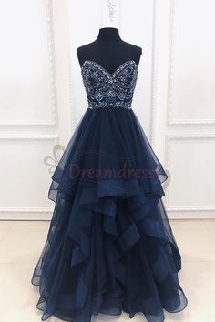 Navy Blue Party Dress, Navy Blue Prom Dress, Evening Dress Beaded, Dress Beading, Navy Prom Dresses, Navy Blue Prom Dresses, Prom Dresses 2019, Blue Party Dress, Sweetheart Prom Dress