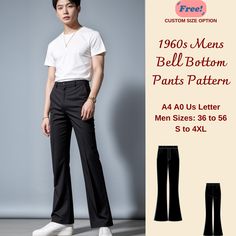 Men's flare pants sewing pattern, 1960s Mens Bell Bottom Pants, Disco Pants, 1970s pants, Men's Pants Pattern, Men Size: 36 to 56 S-4XL Standard Sizes ;36,38,40,42,44,46,48, 48, 50, 52, 54,56 These patterns are suitable for A0- A4, and US Letter size papers. As soon as your payment is processed, you will automatically receive download links for the pattern files. *PLEASE NOTE that you will only be able to download the files from a computer; they will not work on a phone or iPad.* This is a digital product and not a finished item. You will receive zip files containing the patterns and sewing instructions. If you have any questions, do no hesitate to contact! 1970s Pants, Men Pants Pattern, Pants Sewing, Pants Outfit Men, Disco Pants, Sewing Instructions, Pants Sewing Pattern, Mens Dress Pants, Bell Bottom Pants