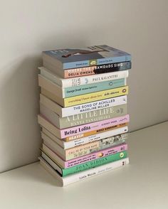 a stack of books sitting on top of a table