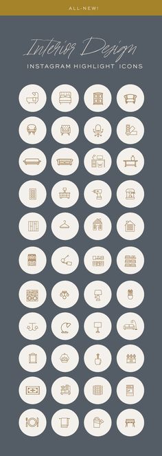 an info sheet with different types of furniture and accessories in white circles on a gray background