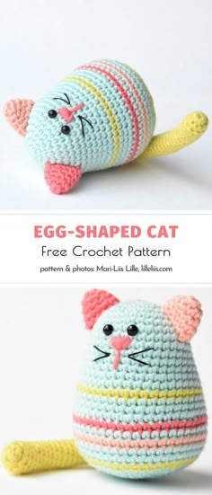 crochet pattern for an egg - shaped cat with stripes on its body and tail