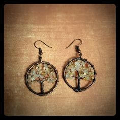 Brand New Handmade Ethnic Citrine And Crystal Bronze Wire Wrapped Tree Of Life Hook Earrings. Nickel Free Yellow Jewelry For Festivals, Handmade Bohemian Crystal Earrings For Gift, Rustic Wire Wrapped Earrings For Gift, Nickel-free Yellow Jewelry For Festival, Yellow Round Earrings For Festivals, Handmade Yellow Citrine Jewelry, Yellow Round Bohemian Beaded Earrings, Handmade Bohemian Amber Earrings, Handmade Amber Bohemian Earrings